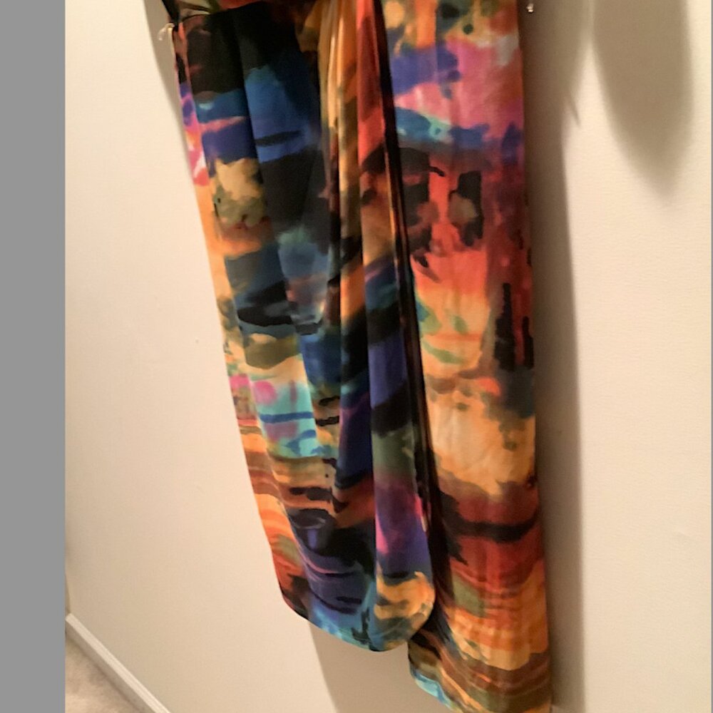 Nina Leonard, jewel-colors abstract wrap-around dress, Size L - Picture 5 of 10